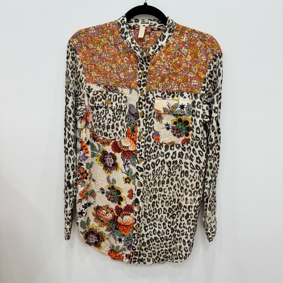 Pilcro Anthropologie Relaxed Button Down Tunic/Shirt Leopard Animal Sz XS - Picture 2 of 10